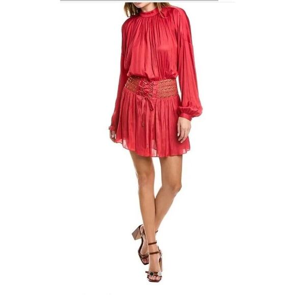 Ramy Brook Red Stella Drop-Waist Shiny Corset Red Mini Dress Size 6 - Picture 11 of 12